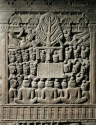 Indisk kunst, hinduisme: lavrelief, der repræsenterer Yaksha-ånder, 2. århundrede f.Kr. Kolkata, indisk museum