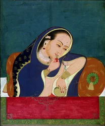 Intoxicated Lady at a Window, slutningen af 1700-tallet (ugennemsigtigt wc & guld på papir)