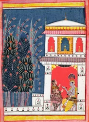 Krishna og en dame i en pavillon, ca. 1660
