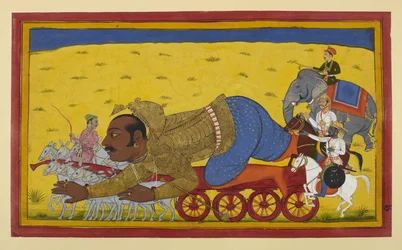 Kumbhakarṇa falder af sin vogn midt i varsler