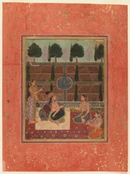 Damer på en terrasse, Mughal Style, ca. 1700-10 (wc på guldfarvet papir)
