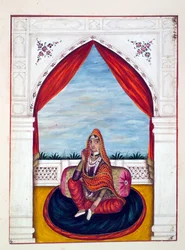 Maharani Chand Kaur, fra The Kingdom of the Punjab, its Rulers and Chiefs, bind I, et bind med 27 akvarelstudier af en uidentificeret indisk kunstner, ca. 1840 (wc på papir)
