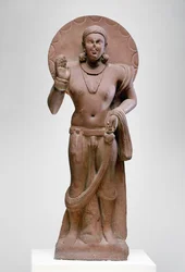 Maitreya, en fremtidig Buddha, Ramnagar-kultur, fra Ahichatra, Uttar Pradesh, 200 AD (rød sandsten)