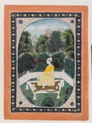 Mand, der mediterer i havemiljø, ca. 1820-40 (wc på papir)