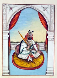 Marharajah Sher Singh, fra The Kingdom of the Punjab, its Rulers and Chiefs, bind I, et bind med 27 akvarelstudier af en uidentificeret indisk kunstner, ca. 1840 (wc på papir)