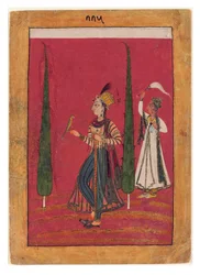 Mughal Princess in a Garden, ca. 1700 (ugennemsigtigt wc, guld og sølv på papir)