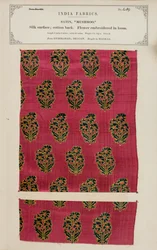 Mushroom satin prøve fra Hyderabad i Deccan, fra The Collection of the Textile Manufacturers of India, af John Forbes Watson, udgivet i 1866