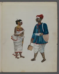 Et af et sæt på ni billeder, der viser indianere i forskellige erhverv (wc på papir)