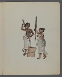 Et af et sæt på ni billeder, der viser indianere i forskellige erhverv (wc på papir)