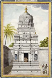 En del af Temple of Jambukeshvara, Srirangam, Tamil Nadu, ca. 1800 (blyant, kuglepen, sort blæk, w/c på lagt papir)