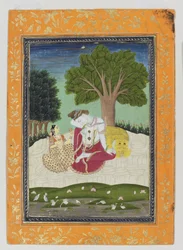 Parvati tilbyder en kop til Shiva, ca. 1800 (ugennemsigtigt wc & guld på papir)