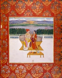 Prins Sudjakoulikan med en dame. Indisk miniature fra skolen i Lucknow. 1760 Paris, B.N.