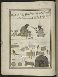 Punkah-magere,  86 tegninger indbundet i et bind, der viser håndværk og erhverv i Kashmir, håndværkere vises i arbejde med deres redskaber og udstyr,  Af en Kashmir-kunstner, sandsynligvis i Srinagar, ca. 1850-60 (gouache på papir)