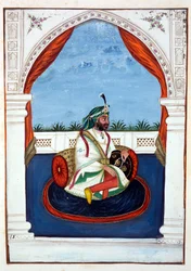 Rajah Lal Singh, fra The Kingdom of the Punjab, its Rulers and Chiefs, bind I, et bind på 27 akvarelstudier af en uidentificeret indisk kunstner, ca. 1840 (wc på papir)
