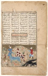 Rustam fanger sin hest Rakhsh, ca. 1480 (ugennemsigtig wc & guld på papir)