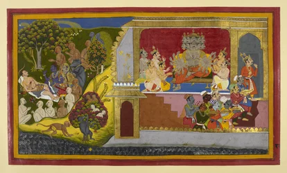 Rāvaṇa befaler Kumbhakarṇa vækket; Rāma og lederne plejer Lakṣmaṇa