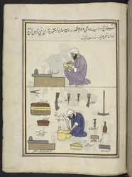 Sadelmagere,  86 tegninger indbundet i et bind, der viser håndværk og erhverv i Kashmir, håndværkere vises i arbejde med deres redskaber og udstyr,  Af en Kashmir-kunstner, sandsynligvis i Srinagar, ca. 1850-60 (gouache på papir)