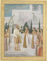 Shah Jahan præsenterer juveler til en prinsesse
