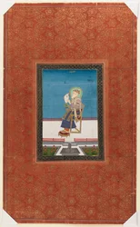 Shah Jahan med en falk, 1875-1900 (ugennemsigtigt wc & guld på papir)