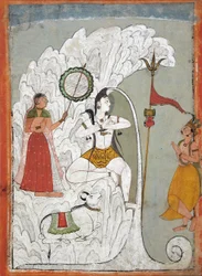 Shiva med nedstigningen af Ganges-floden, folio fra et hindi-manuskript af helgenen Narayan, ca. 1740