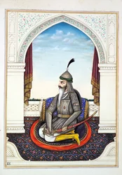 Sirdar Harri Singh, fra The Kingdom of the Punjab, its Rulers and Chiefs, bind I, et bind med 27 akvarelstudier af en uidentificeret indisk kunstner, ca. 1840 (wc på papir)