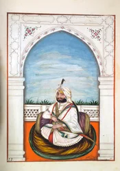 Sirdir Ajit Singh, fra The Kingdom of the Punjab, its Rulers and Chiefs, bind I, et bind med 27 akvarelstudier af en uidentificeret indisk kunstner, ca. 1840 (wc på papir)