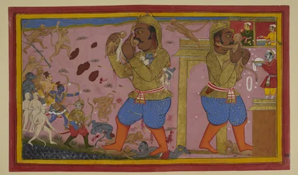 Sugrīva sårer Kumbhakarṇa; han kæmper tilbage, mens Rāma og hans allierede rykker frem