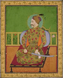 Sultan Abdullah Qutubshah af Golconda (reg. 1626-72) Deccan, Mughal, ca. 1640 (gouache med guld og sølv på papir)