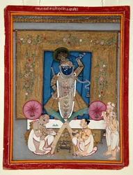 Tilbedelsen af Krishna som Shrinath ji, 1800-25 (ugennemsigtigt wc & guld på papir)