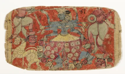 Gudinden Kali kæmper mod dæmoner, fra Durga angriber dæmonerne Shambha og Nishumbha (ugennemsigtigt wc på papir)