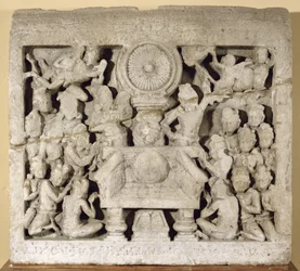 Tilbedelsen af de buddhistiske symboler, Amaravati (kalksten)
