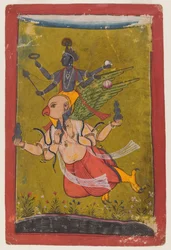Vishnu på Garuda, ca. 1725 eller tidligere (wc, sølv og guld på papir)