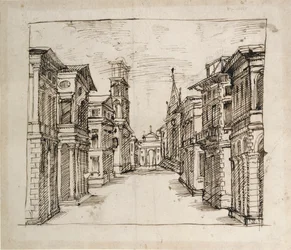 En gade i perspektiv, ca. 1617 (pen & blæk på papir)