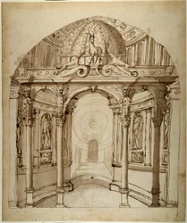 Indersiden af paladset, ca. 1611 (pen og blæk på papir)