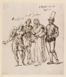 Johphiel, Merefool, Skelton og Scogan, ca. 1625 (pen og blæk på papir)
