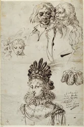 Kærlighedens tempel, Indamoras hovedinde og skitser af hoveder