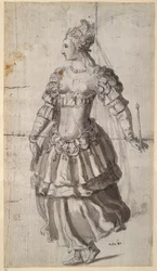 Uidentificeret dronning (pen og blæk på papir)