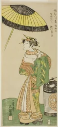 Skuespilleren Segawa Kikunojo II som kurtisanen Hitachi i anden del af stykket Wada Sakamori Osame no Mitsugumi (Wada