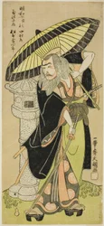 Skuespilleren Matsumoto Koshiro III som Kikuchi Hyogo Narikage i stykket Katakiuchi Chuko Kagami (Vendetta: A Model of Loyalty and Filial Duty), opført på Nakamura Theatre fra den femte dag i den sjette måned, 1770