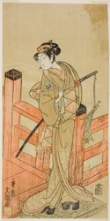 Skuespilleren Nakamura Matsue I som Tsuchiya Umegawa forklædt som den kvindelige sumobryder Oyodo (?) i skuespillet Naniwa no Onna-zumo (?), opført på Nakamura Theatre (?) i den sjette måned, 1770 (?)