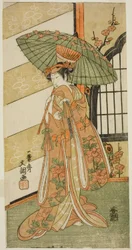 Skuespilleren Onoe Tamizo I som Nishikigi i stykket Mutsu no Hana Ume no Kaomise, opført på Ichimura Theatre i den ellevte måned, 1769