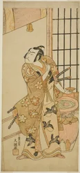 Skuespilleren Sawamura Sojuro II som Kudo Suketsune (?) i skuespillet Edo no Hana Wakayagi Soga (?), opført på Ichimura Theatre (?) i den anden måned, 1769 (?)