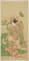 Skuespilleren Segawa Kikunojo II i Shakkyo Dance in the Play Soga Moyo Aigo no Wakamatsu, opført på Nakamura Theatre i den anden måned, 1769
