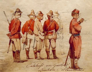 Calabriske hærsoldater under Expedition of the Thousand, illustration af Ippolito Caffi