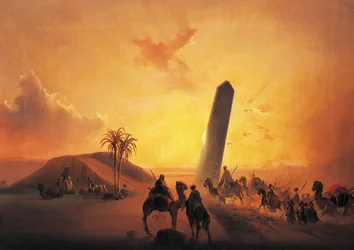 Karavane i ørken, maleri af Ippolito Caffi (1809-1866), Olie på lærred, 31x44 cm