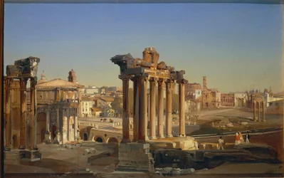 Italien, Rom, Udsigt over Forum Romanum med Saturntemplet af Ippolito Caffi
