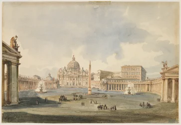 Udsigt over Peterspladsen og Peterskirken i Rom, ca. 1846
