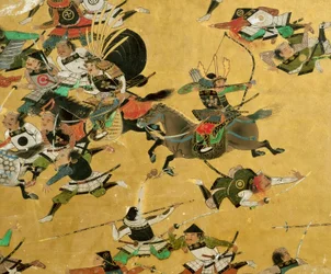 En antik samurai-skærm, der viser Osaka-slottets fald i 1615, udstillet på..., 2005 (foto)