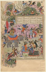 Slaget ved Iskandar med Zanj fra et manuskript af Khamsa of Nizami, 1540-1545