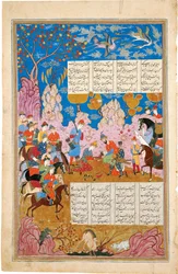 The Slaying of Siyawush Manuskriptbelysning fra det episke Shahname af Ferdowsi